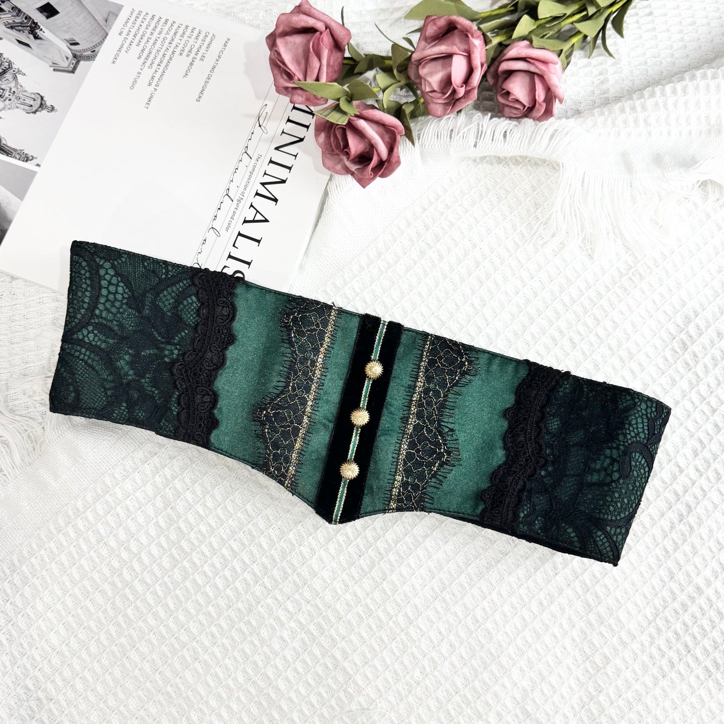 Lace Green and Black Waist Croset Belt