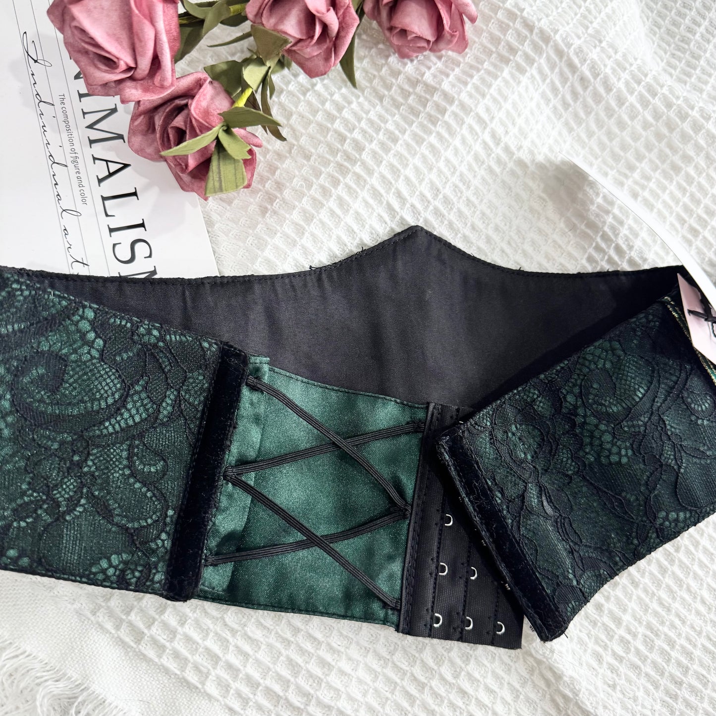 Lace Green and Black Waist Croset Belt