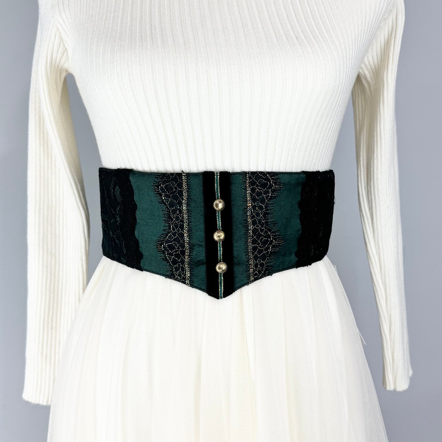 Lace Green and Black Waist Croset Belt