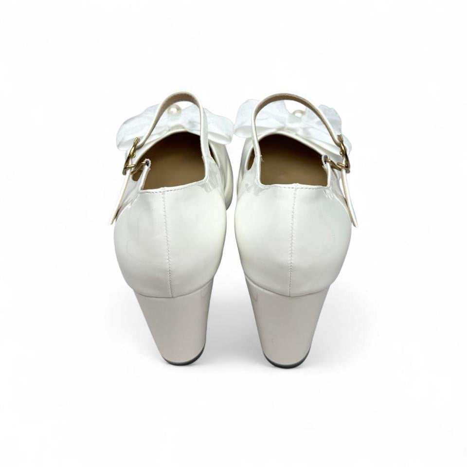 White lace bow Mary Jane heels