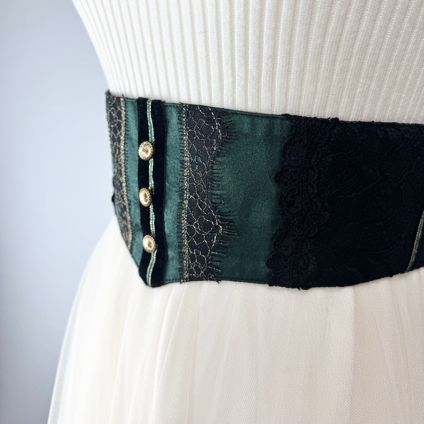 Lace Green and Black Waist Croset Belt