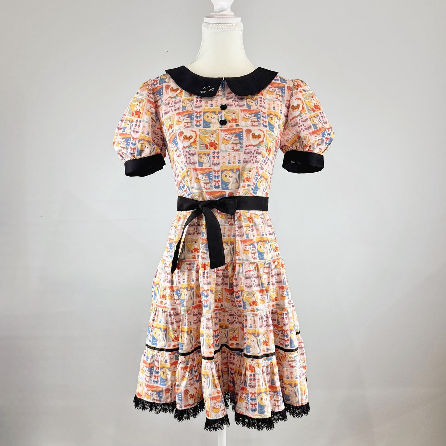 Kitty Face Collar Puff Sleeves Dress