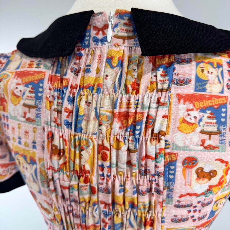 Kitty Face Collar Puff Sleeves Dress