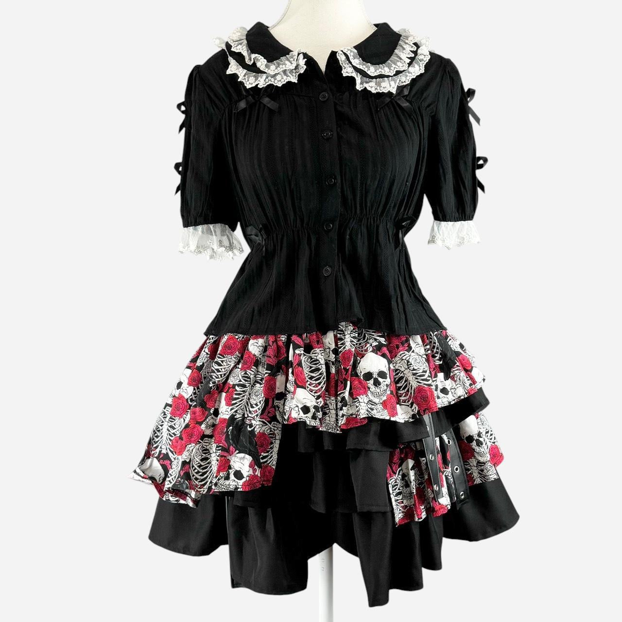 Asymmetrical Layers Skull Print Skort (Shorts)