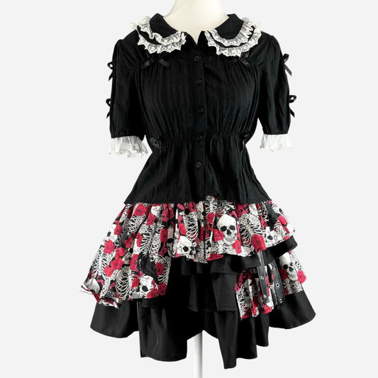 Asymmetrical Layers Skull Print Skort (Shorts)