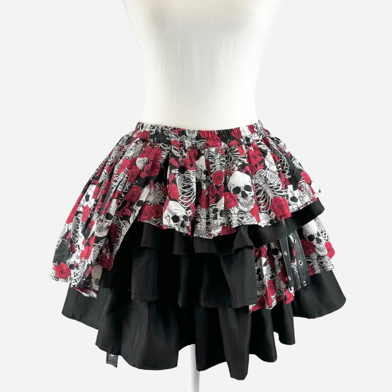 Asymmetrical Layers Skull Print Skort (Shorts)