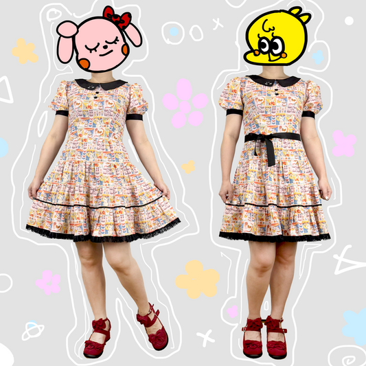 Kitty Face Collar Puff Sleeves Dress