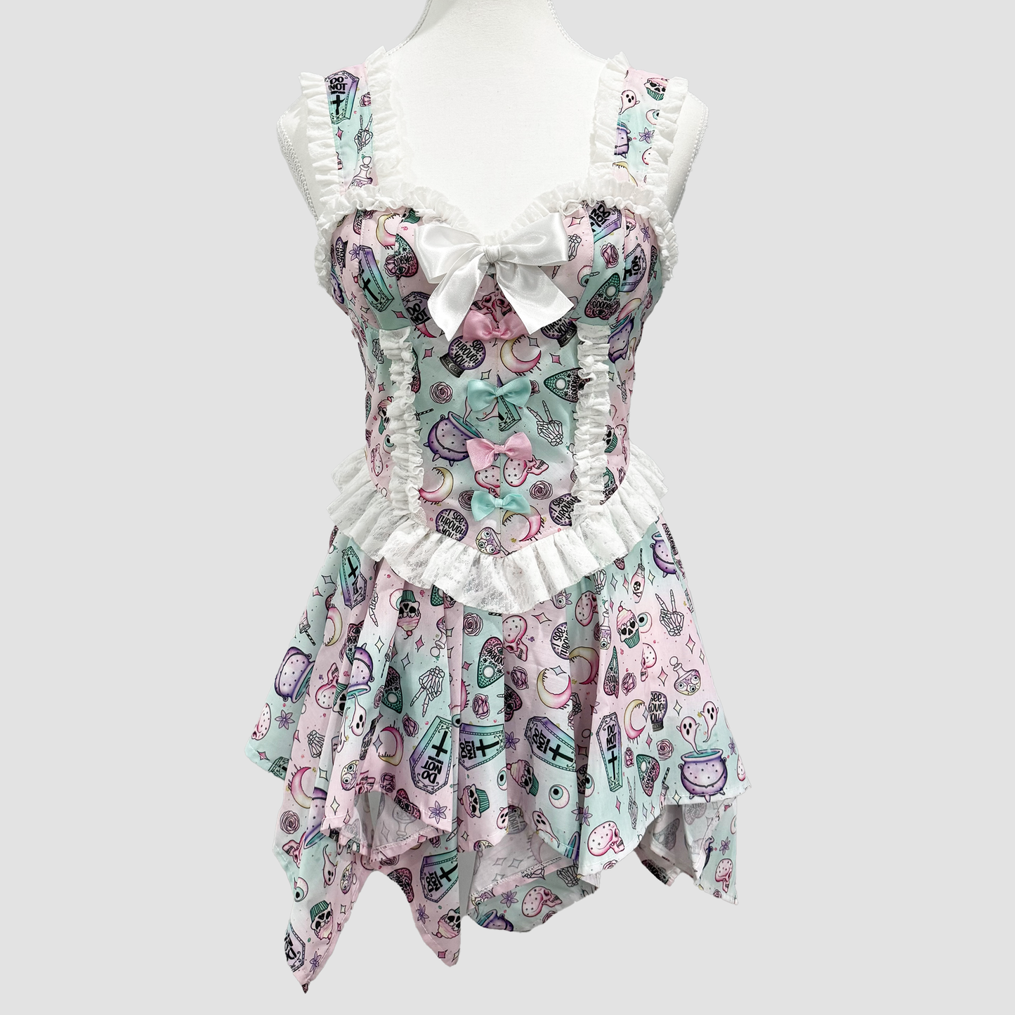 Two-Piece Pastel Sweet Gothic Skirt and Corset with Asymmetrical Hem