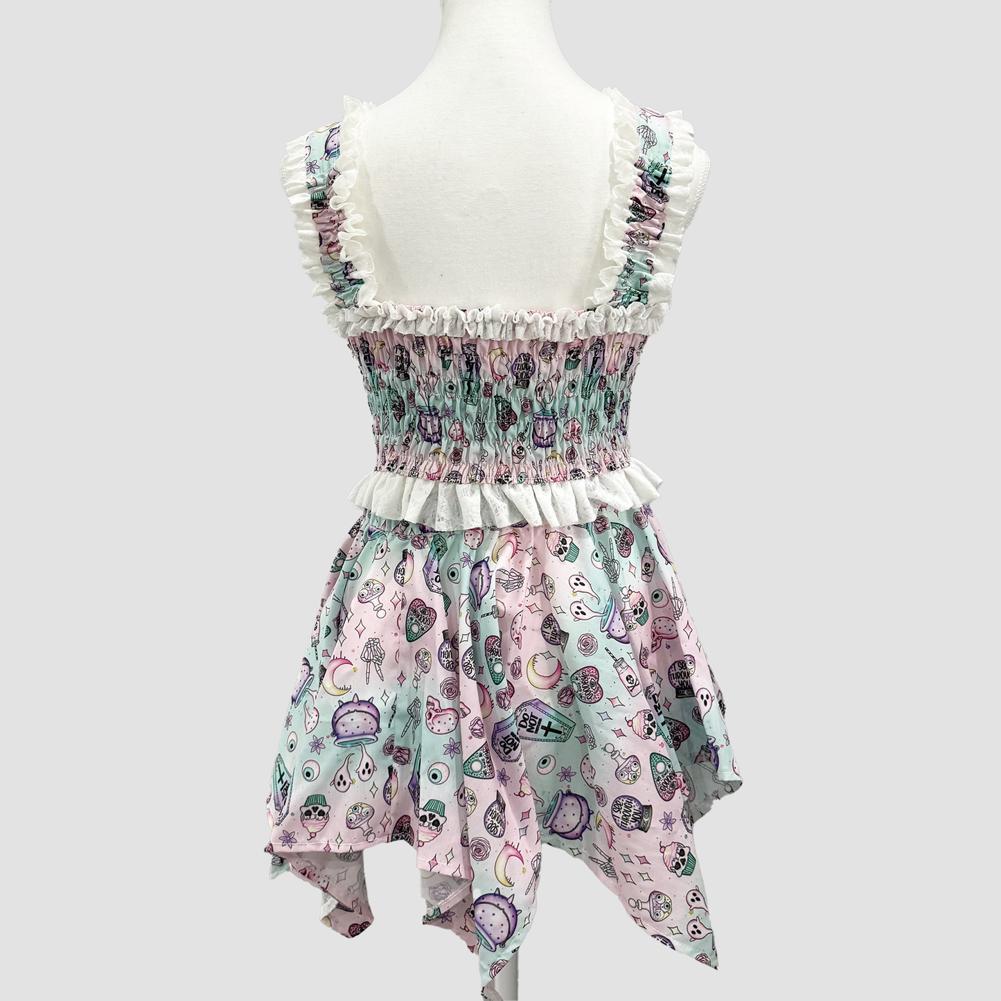 Two-Piece Pastel Sweet Gothic Skirt and Corset with Asymmetrical Hem