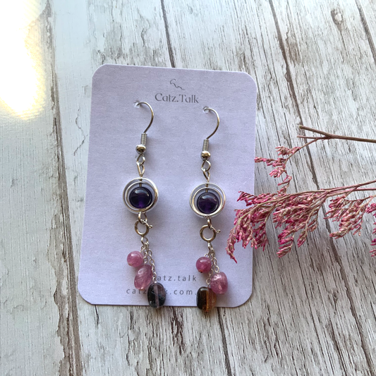 Handmade amethyst w Nature Stone Earring