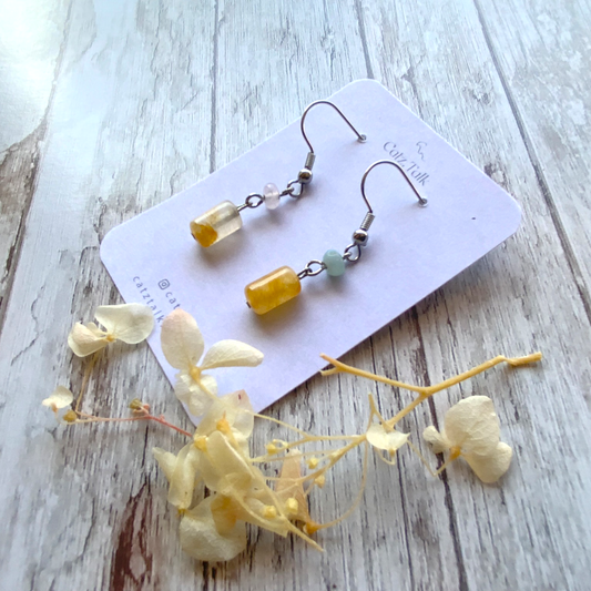 Handmade cylinder Nature Stone Earring