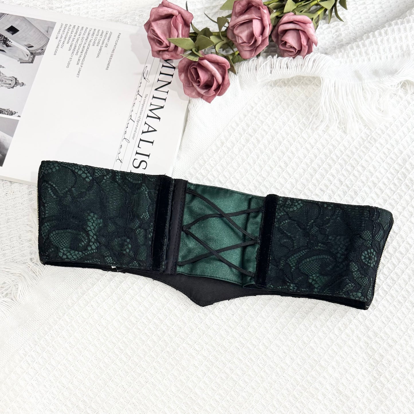 Lace Green and Black Waist Croset Belt