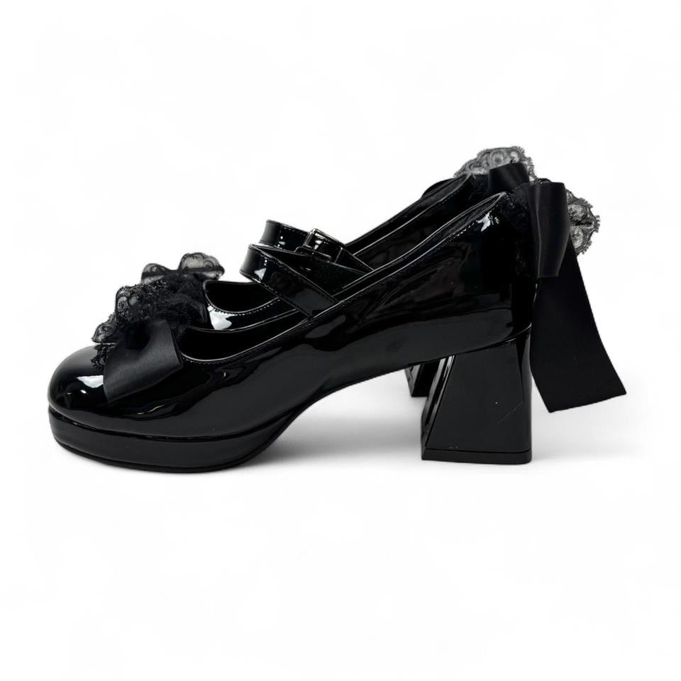 Black Bow Patent Leathe Platform Mary Janes.
