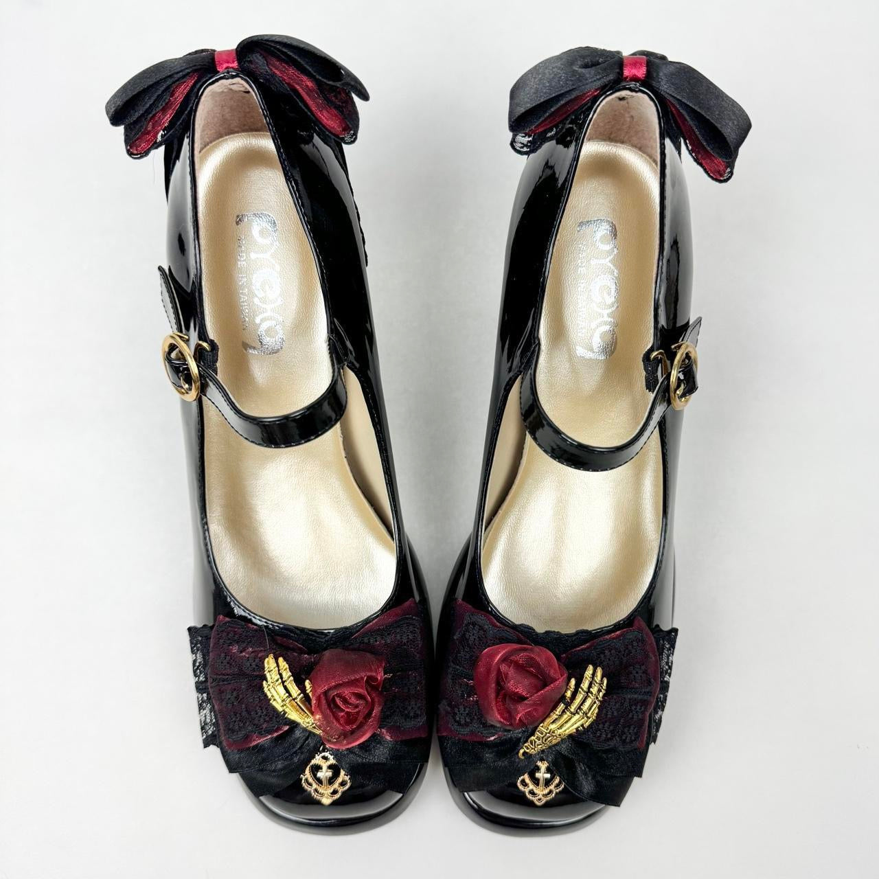 Black Goth Lolita Skeleton Rose Mary Jane Heels