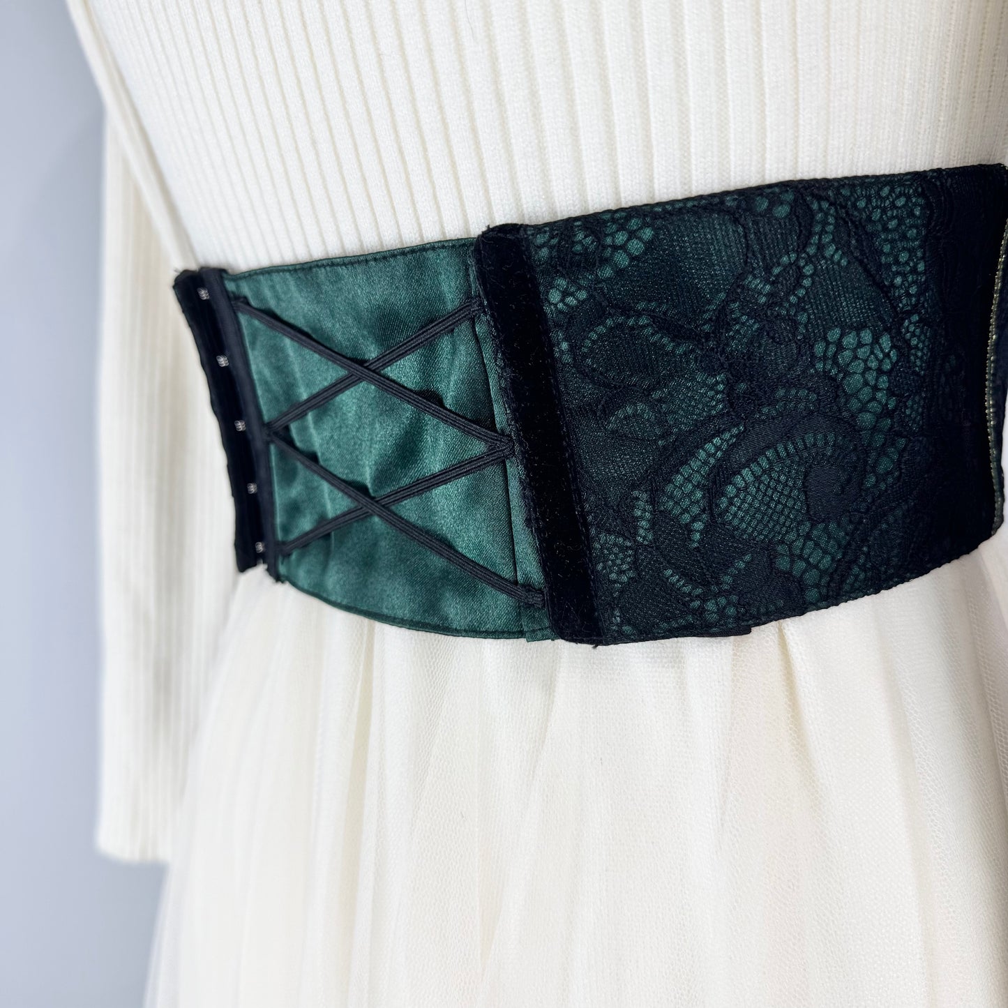 Lace Green and Black Waist Croset Belt