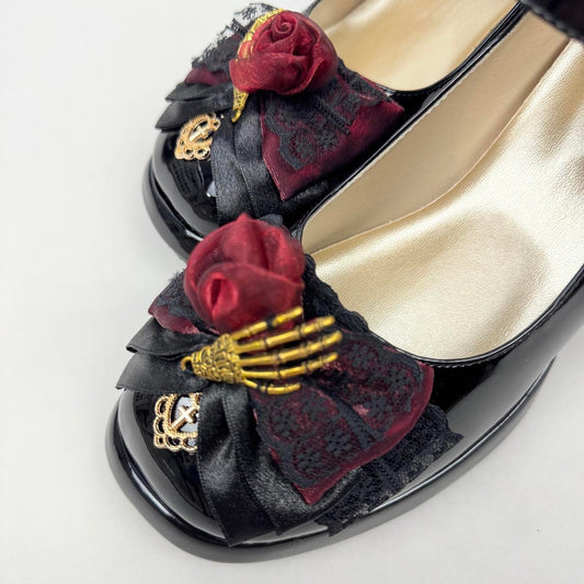 Black Goth Lolita Skeleton Rose Mary Jane Heels