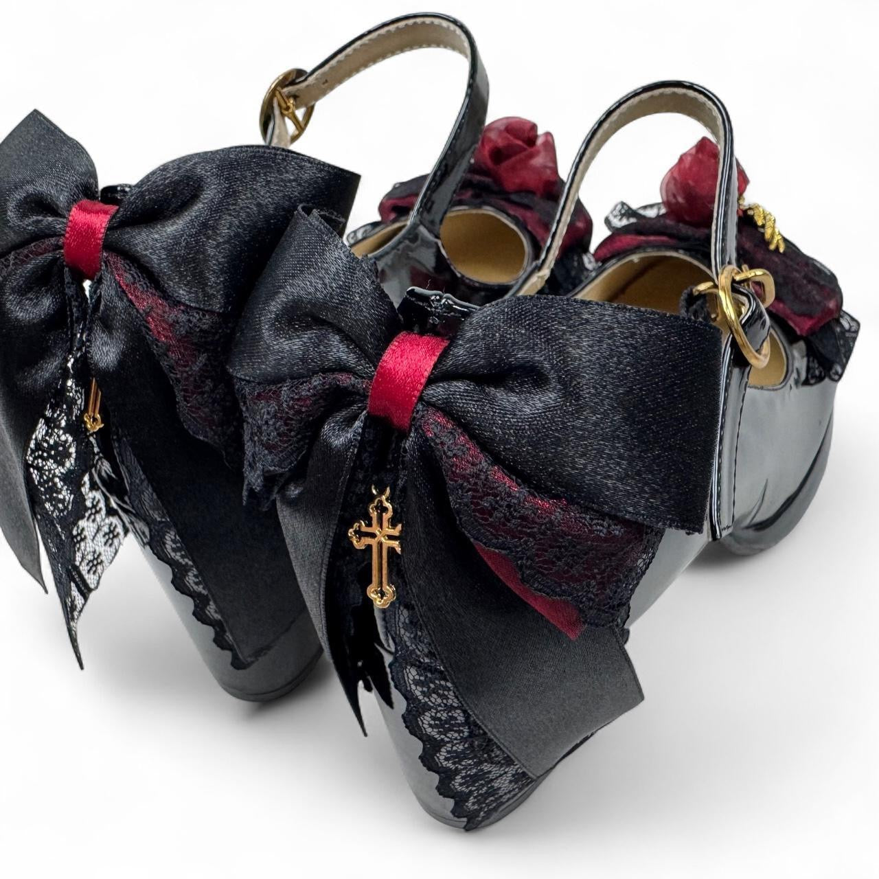 Black Goth Lolita Skeleton Rose Mary Jane Heels