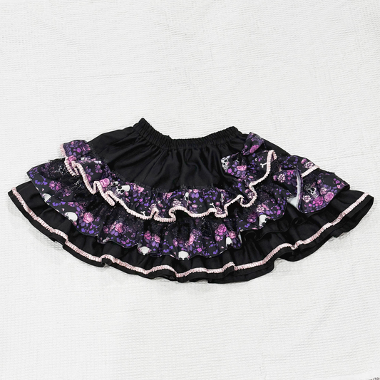 Black and Purple Pixel Floral Skeleton Puffy Skirt